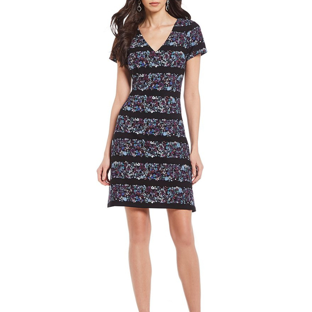 Adrianna Papell Striped floral A-line dress